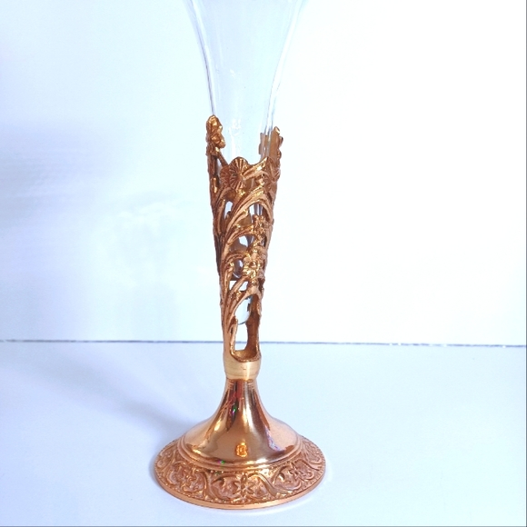 Antique Victorian Brass Base with Fluted Glass Vase - Picture 2 of 5